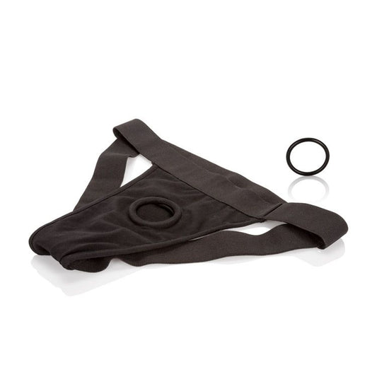CalExotics Packer Gear Black Jock Strap Harness – Adult Sex Toy Strap On Dong Packer Probes for Couples - XS / S
