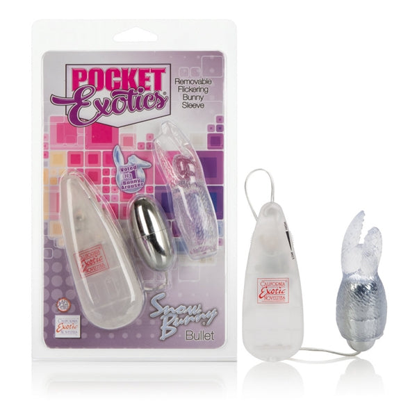 CalExotics Pocket Exotics Bunny Bullet - Vibrator with Rabbit Tickler - Sex Toys for Couples - Adult Vibe Egg Massager - Clear
