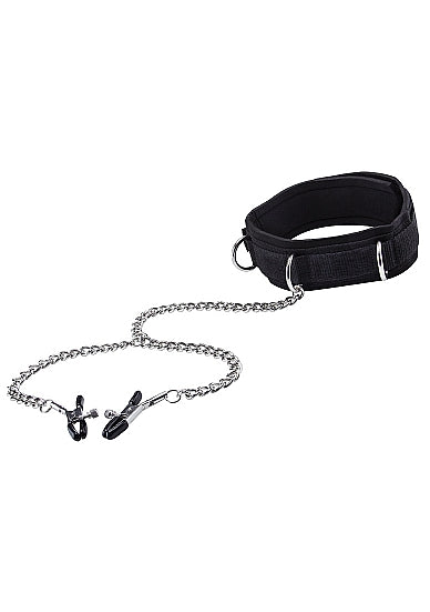 OUCH VELCRO COLLAR W/ NIPPLE CLAMPS BLACK