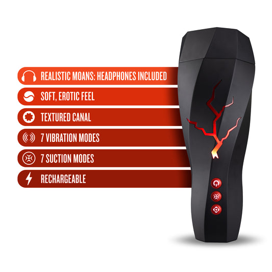 Blush M for Men Storm 11.25" Penis Milking Masturbator, Moaning Voice - 7 Mode Squeeze Stroker, 3 Realistic Pleasure Chambers, Soft X5 Sleeve, Automatic Vibrating Rechargeable Sex Toy for Men -(Black)