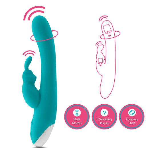 Blush 8" Hop Rave Rabbit Plus G-Spot & Clitoral Stimulating Vibrator for Women & Couples, Ultrasilk Platinum-Cured Silicone Rechargeable Vibrator, 2 Vibrating Points, IPX7, Adult Sex Toy - Aquamarine