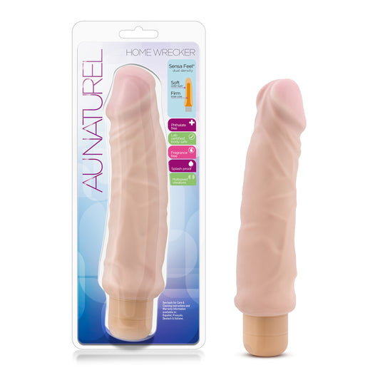 Blush 9.25" Au Naturel Home Wrecker Realistic Vibrating Dildo, Dual Density Lifelike Adult Sex Toy Cock w/Strong Vibrations, Waterproof, Flexible Big Thick Shaft Penis for Women, Men, Couples - Beige
