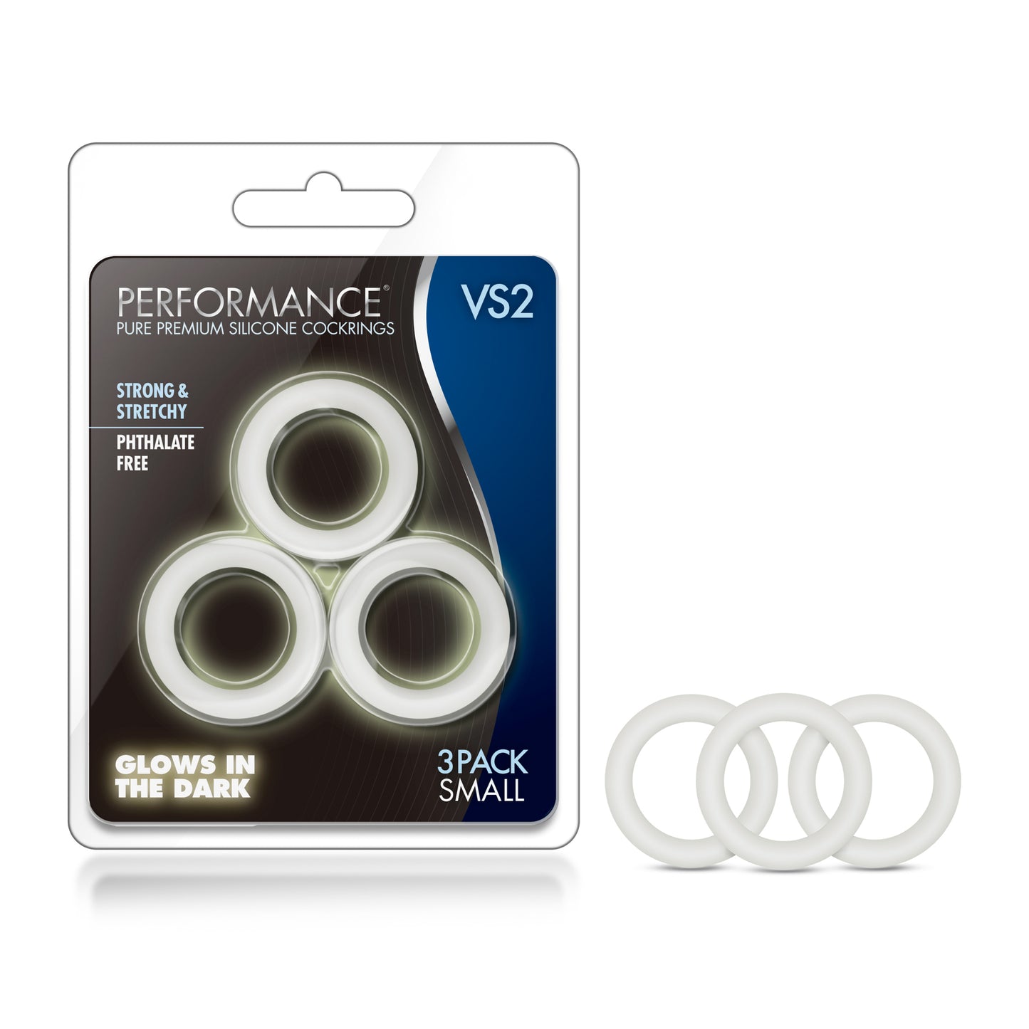 Blush Male Performance Enhancement VS2 - Glow in The Dark Puria Silicone Penis Ring - Erection Enhancing Stretchy C-Rings - 1.25" Diameter - 3 Pack Cock Rings Set - Adult Sex Toys for Men & Couples
