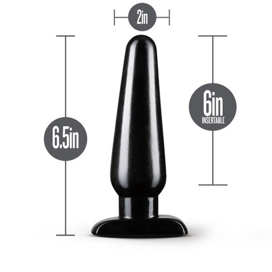 Blush Anal Adventures 6.5" Basic Butt Plug - Beginners & Advanced Users Large Smooth Anal Plug - Tapered Anal Toy for Men Women Couples - Body-Safe Easy Anchor Base Anal Butt Plug Adult Sex Toy– Black
