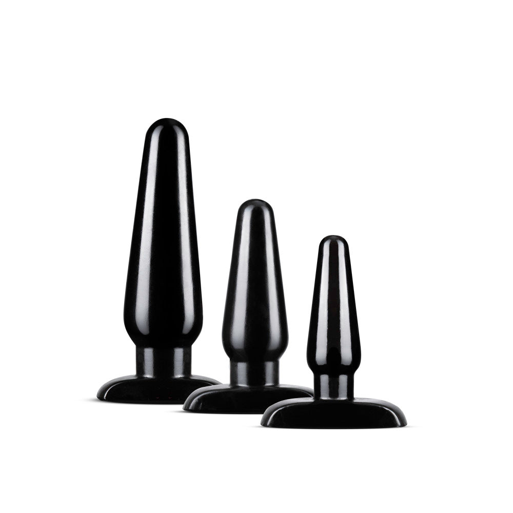 Blush Adventures Basic Anal Training Kit – 3 Piece Graduated Butt Plug Set, Anal Trainer Prostate Massager for Beginner to Advanced Player - Long Term Wear Adult Sex Toys for Women Men Couple - Black