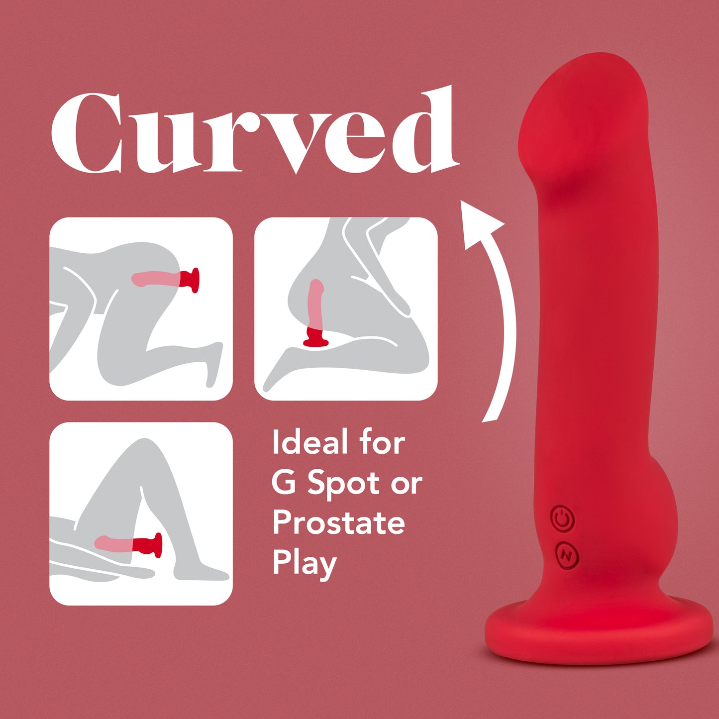 Blush Impressions Las Vegas 8.25" Crimson G-Spot Vibrating Dildo - Puria Silicone Curved Prostate Massager, Suction Cup, Strap-On Cock, RumboTech, Magna Charge, IPX7 - Adult Sex Toy Women, Men - (Red)