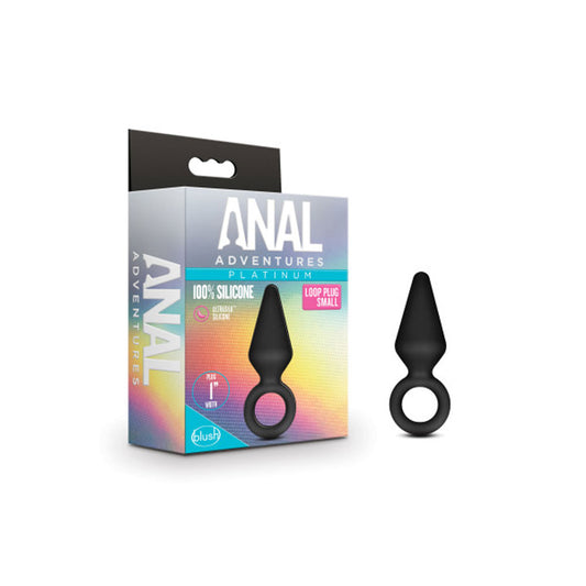 Blush Novelties Anal Adventures Platinum Ultrasilk Silicone Retrieval Ring - Small Beginners Training 3 Inch Butt Plug Adult Toy - Latex and Phthalate Free - Sex Toys for Women Men Couples - Black