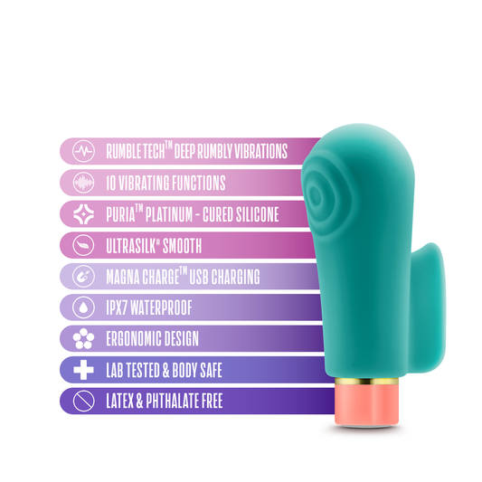 Blush 3.25" Aria Sensual AF Vibrator Pleasure Finger Fin for Women Clitoral G-Spot Stimulator - Rumbly RumboTech 10 Vibration Speeds, USB Charge, IPX7 Couples & Solo Play Teal Massager Adult Sex Toy
