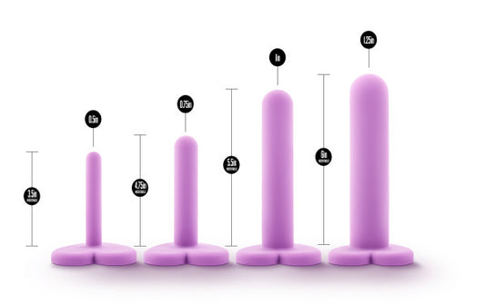 Blush Wellness Puria Silicone Dilator Set Round Tip, Heart-Shaped Suction Cup Base, 4 Progressive Sizes, Vaginal/Pelvic Floor Muscle Trainer, Stretcher, Expander Stimulator - Women Sex Toys - Purple