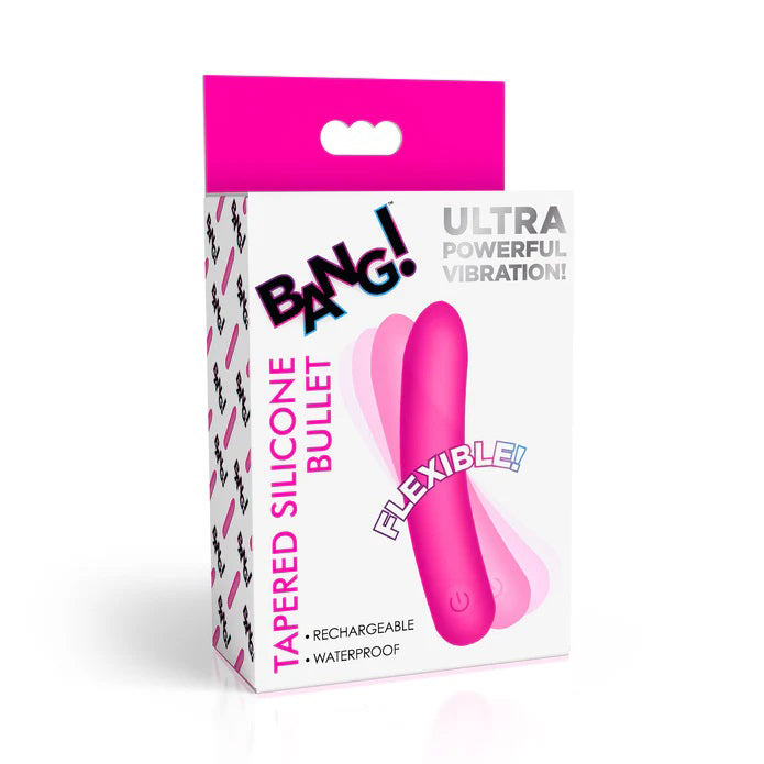 Bang! Tapered Flexible Silicone Bullet for Beginners, Women & Couples. Vibrating Bullet and Smooth Silicone. Flexible, Water-Proof and Rechargeable. 2 Pieces, Pink.