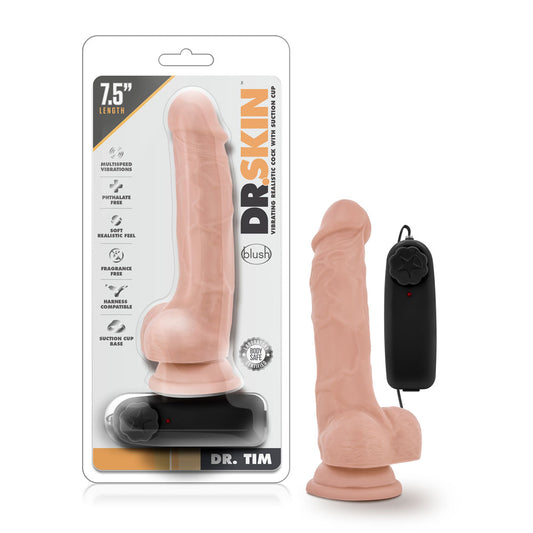 Blush Novelties Dr. Skin 7.5 Inch Realistic Vibrating Dildo with Suction Cup, Sex Toy for Women, Sex Toy for Adults, Vanilla