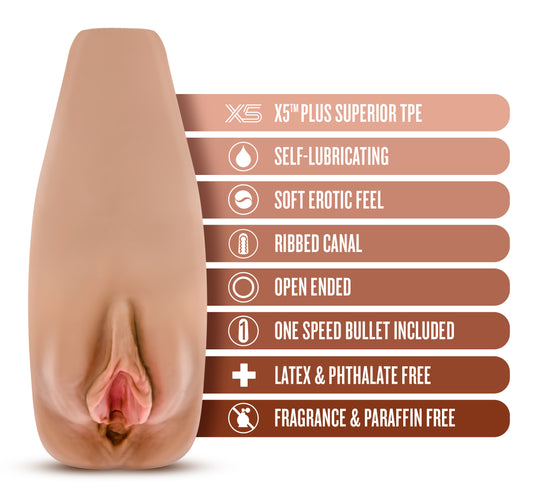 Blush Novelties M Elite - Soft and Wet Renata - 7Self Lubricating Ribbed Masturbator - Single Speed Vibrating Bullet Included - Open Ended for Easy Cleaning - Incredibly Look & Feel Sex Toy