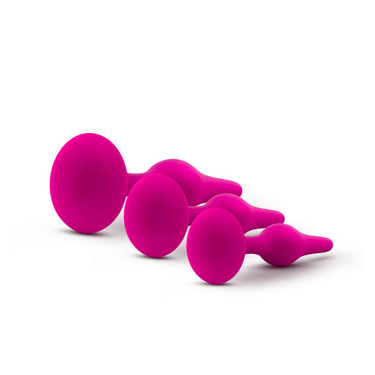 Blush Luxe Silicone Butt Plug Kit - Anal Training Set for Beginners Advanced Users - Soft, Tapered Heads - Satin Smooth - Suction Cup Base - Pleasurable Sex Toys for Women, Men & Couples - (Pink)