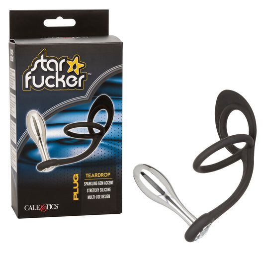 CalExotics Star F*cker Teardrop Plug – Metal Probe Male Enhancement Support Ring – Black