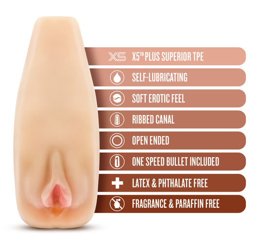 Blush Novelties M Elite - Soft and Wet Natasha - 7Self Lubricating Ribbed Masturbator - Single Speed Vibrating Bullet Included - Open Ended for Easy Cleaning - Incredibly Look & Feel Sex Toy