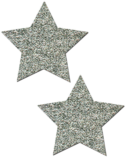 Pastease Silver Glitter Star Nipple Pasties, O/s