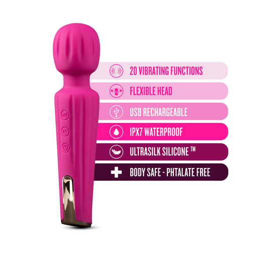 Blush Allana Velvet 6.5" Wand Vibe Adult Toys for Women, 20 Vibration Functions & 3 Speeds, Flexible Waterproof Design, Platinum Silicone, USB Rechargeable Vibrators for Woman, Female Sex Toy - Pink