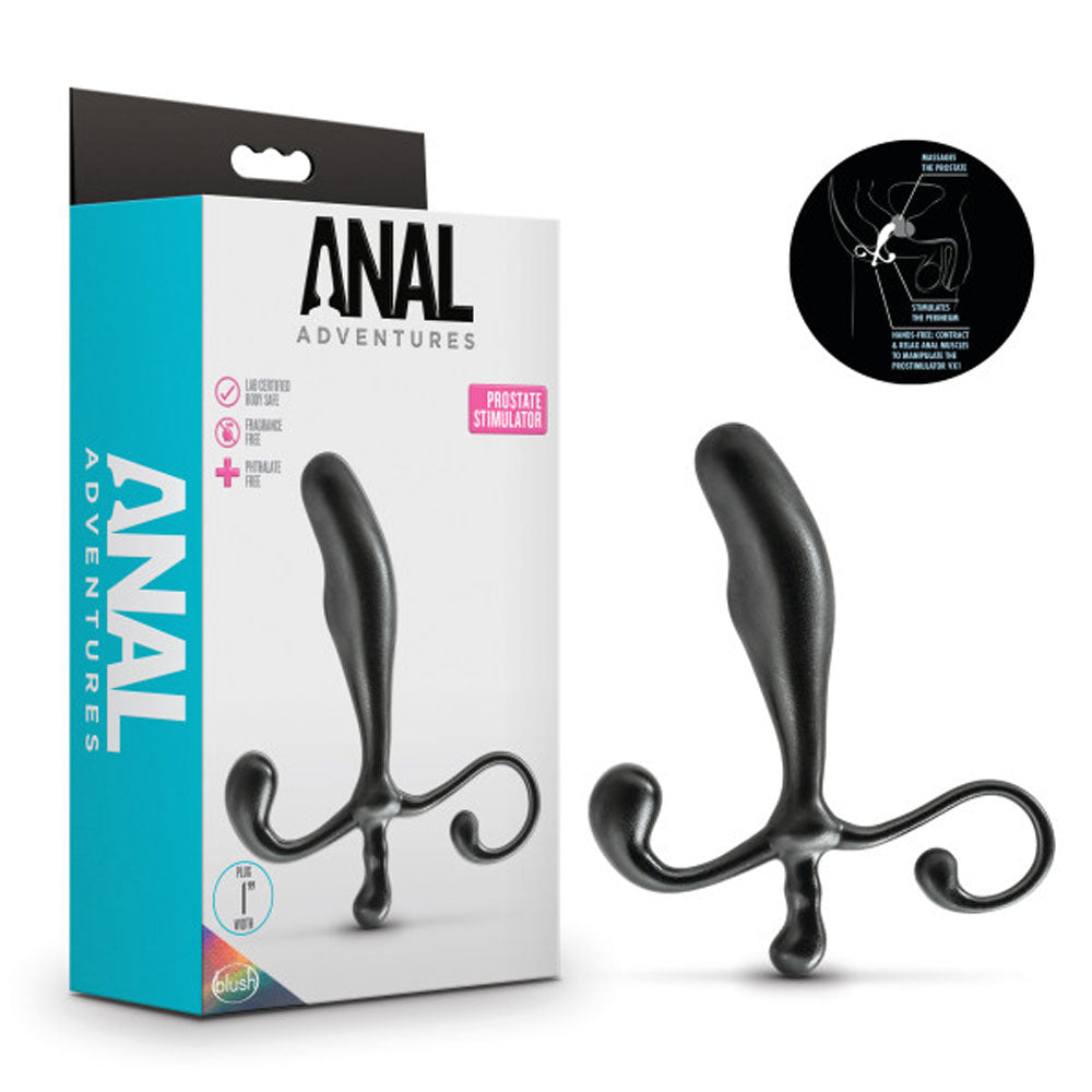 Blush Novelties, Anal Adventures Prostate Stimulator, 5 Inch Enhanced Orgasm Prostate Stimulation Anal Sensations Smooth Curved Male Female Adult Toy, Hands Free Sex Toys for Women Men Couples, Black