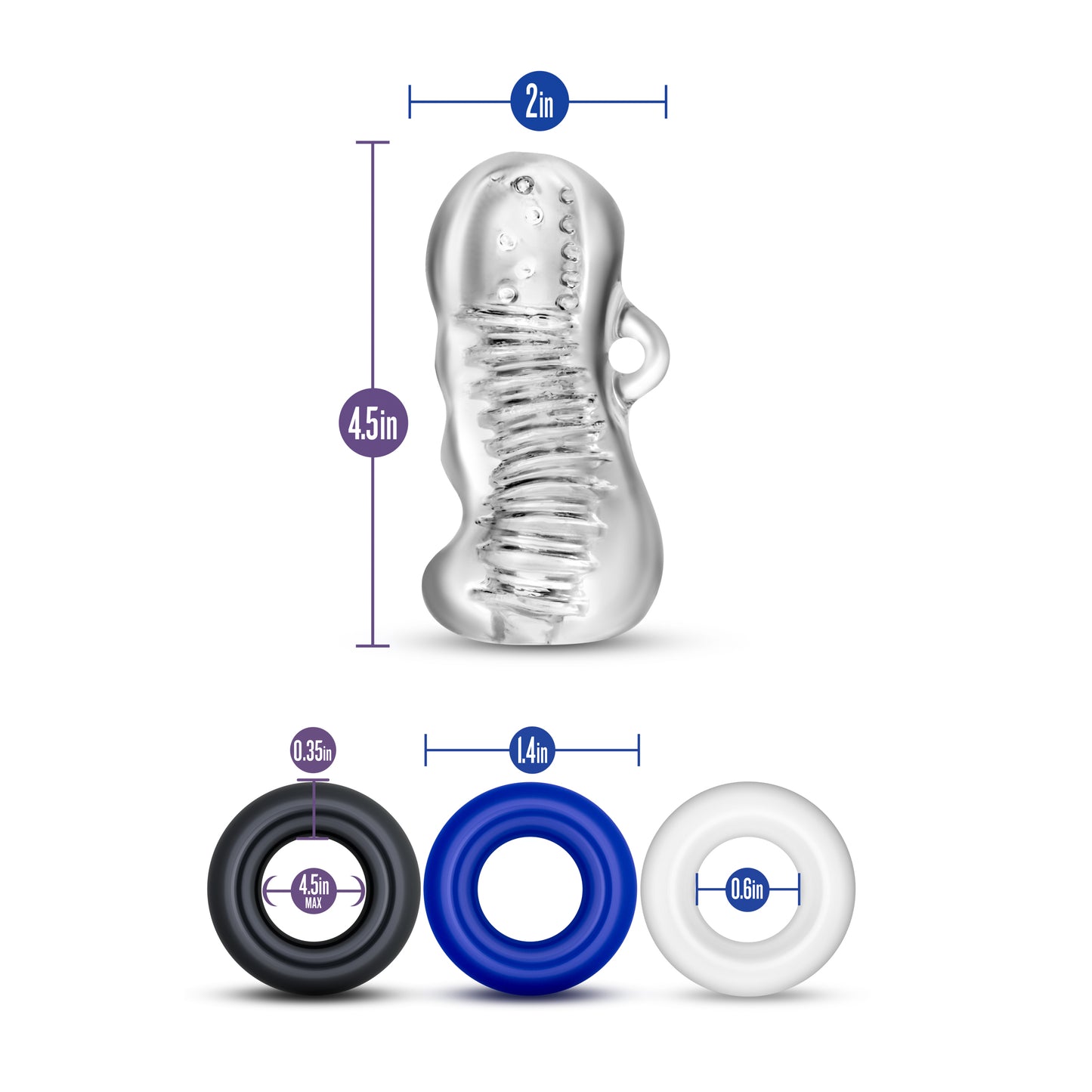 Blush 4.5" Quickie Kit, Jerk Off - Clear Stroker Sleeve with 3 Cock Rings for Harder Erections & Longer Sex, Soft Ribbed Realistic Masturbator & Stretchy Penis Rings, Self Love Adult Sex Toy for Men