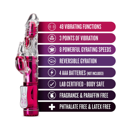 Blush 9" Frisky Rabbit Vibrator for Women Pleasure, Bunny Clit Stimulator - 48 Function Gyrating Shaft, 3 Vibration Points, Reversible Rotation, Soft Body-Safe TPE - Sexy Things Adult Toy - (Pink)