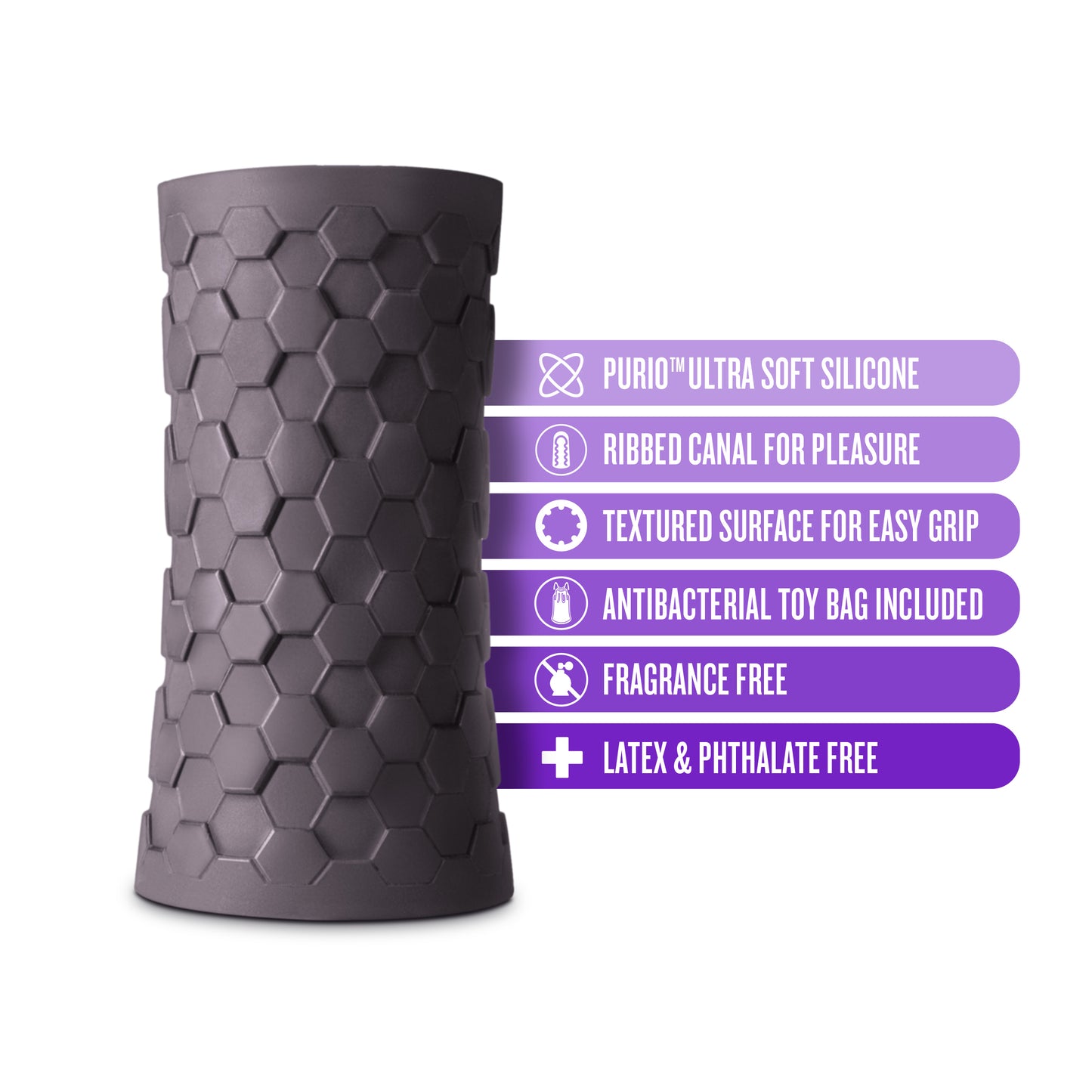 Blush M Elite Platinum Hekx 5.25" Silicone Masturbator, Silky Smooth Ribbed Canal, Open-Ended Squeezable Penis Sleeve, Platinum-Cured Ultra Soft Butt, Vaginal Stroker, Adult Sex Toys for Men - (Black)