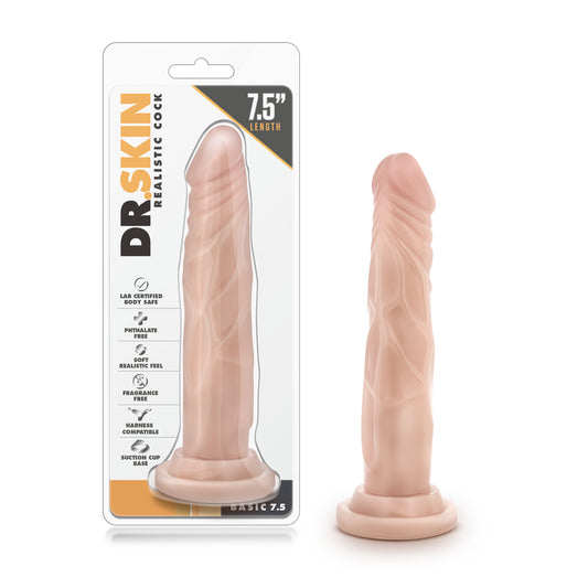 Blush Novelties Dr. Skin - 7 Inch Realistic Slim Dildo Suction Cup Harness Compatible for Pegging Women Men - Beige