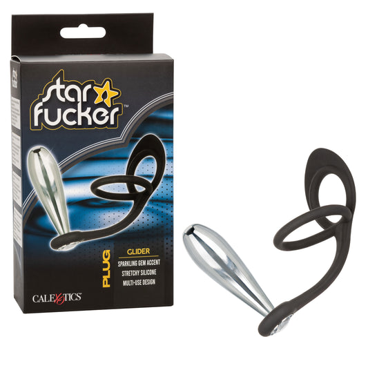 CalExotics Star F*cker Glider Plug – Metal Probe Male Enhancement Support Ring – Black