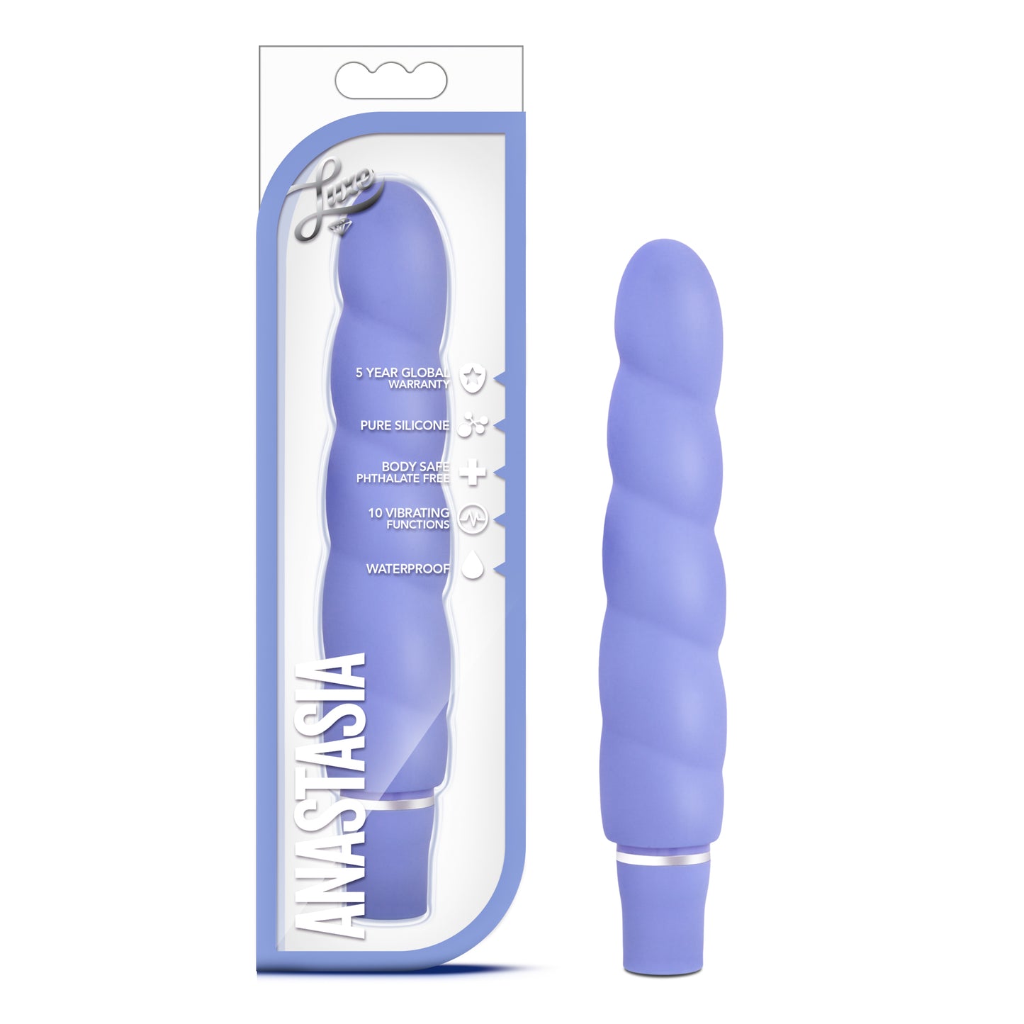 Blush Luxe Anastasia 6.5" Silicone Vibrator for Women - G-Spot, Clit & Personal Massager w/ 10 Powerful Vibration Modes, UltraSilk Waterproof Stimulator Adult Sex Toy for Female Pleasure - Periwinkle