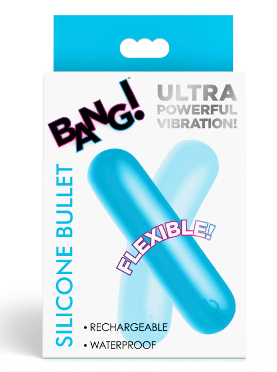 Bang! Flexible Silicone Bullet for Beginners, Women & Couples. Flexible and Powerful Vibes. Premium Silicone. Waterproof and Rechargeable. 2 Pieces, Blue.