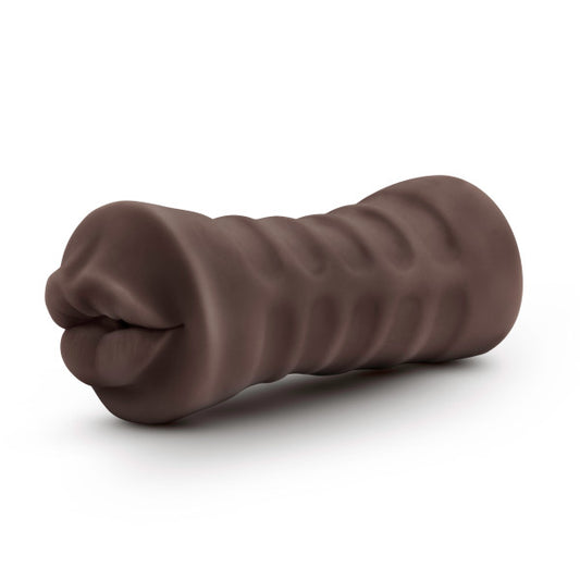 Blush Novelties Hot Chocolate Renee - Vibrating Realistic Ultra Soft Ribbed Pocket Pussy Masturbator Stroker - Hand Held One Size Fits All Sex Toy for Men