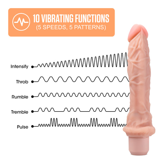 Blush Adult Sex Toys - Dr. Skin - 9 Inch Silicone Vibrating Dildo - FlexiShaft Veiny G-Spot Clitoral Anal Vibrator Dildo for Women - 10 Powerful Vibration Modes Waterproof Thrusting Stimulator - Beige