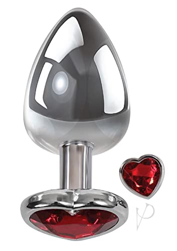 Adam & Eve Heart Gem Anal Plug - Silver/Red (Large)