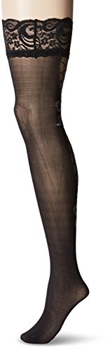 Be Wicked Women's Lace Top Thigh Highs With Faux Bow and Lace Detail, Black, One Size