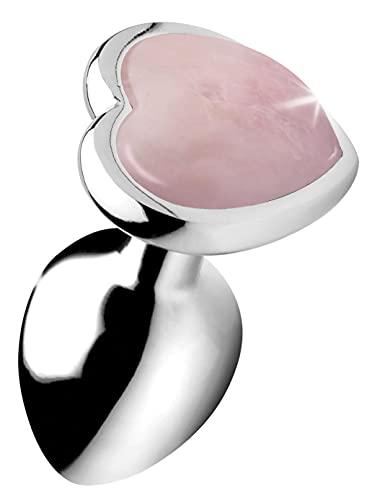Booty Sparks Authentic Rose Quartz Gemstone Heart Anal Plug - Small,Pink