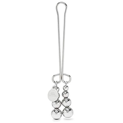 Fifty Shades of Grey Darker Just Sensation Clitoral Clamp - 4 Inch Metal Beaded Device for Clitoral Stimulation - Slide to Fit Weighted Clit Clamp - Includes Satin Bag - Silver