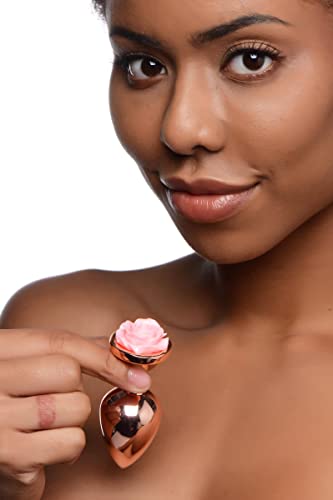 Booty Sparks Pink Rose Gold Medium Anal Plug for Women | Easy Insertion Adult Rose Toy for Beginners | Easy to Clean Weighted Aluminum Alloy | Great for Temperature Play