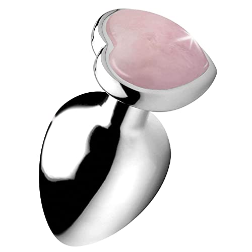 Authentic Rose Quartz Gemstone Heart Anal Plug - Medium