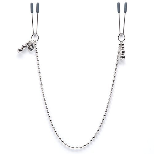 Fifty Shades of Grey at My Mercy Nipple Clamps - 27g Weighted Nipples Clamps with Chain - Silicone Covered Tips for Stimulation - Includes Satin Bag - Silver