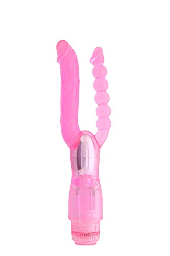 Adam & Eve Dual Pleasure Vibrator, Pink | TPR Jelly Vaginal Vibrator and Anal Beads | Multi-Speed Waterproof Double Penetration Vibrator