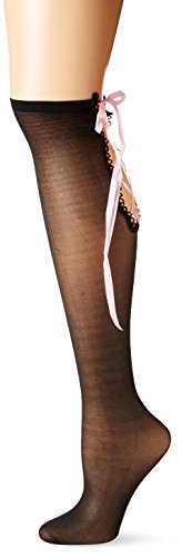 Be Wicked Women's Thigh Highs with Back Seam and Pink Lace Back, Black, One Size