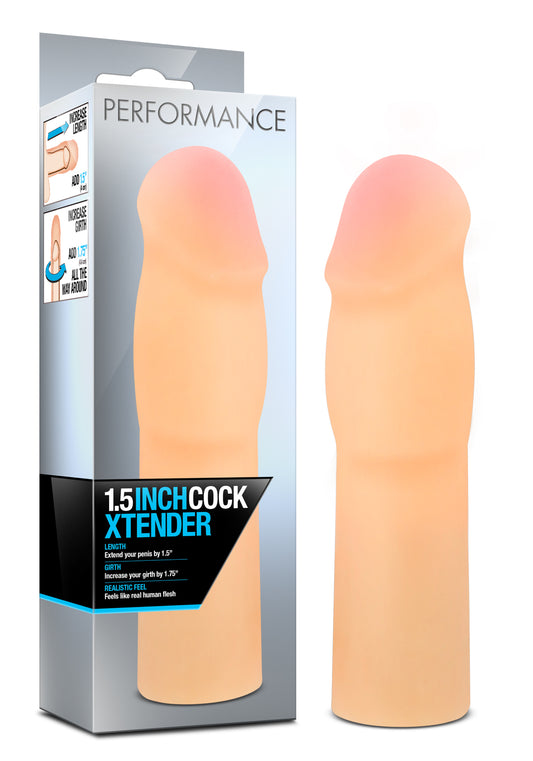 Blush Performance 6.75" Cock Xtender - Increases Length by 1.5" & Girth Up To 1.75" - Realistic Dual Density Sensa Feel Penis Enhancer Sheath, Ribbed Penis Extender Sleeve Adult Sex Toy for Men- Beige
