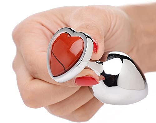 Authentic Red Jasper Gemstone Heart Anal Plug - Medium