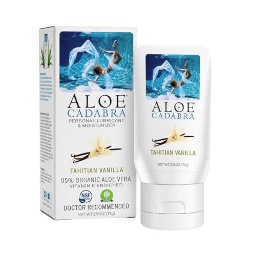 Aloe Cadabra Flavored Personal Lubricant and Vaginal Moisturizer, Organic Edible Aloe Lube for Men, Women and Couples, Non-Staining, pH Balanced, Toy Compatible (Tahitian Vanilla, 2.5 Ounces, 1 Pack)