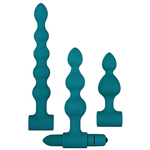 Adam & Eve Vibrating Bumby Anal Bead Set, Teal | Set of 3 Silicone Butt Plugs with a 7-Function Bullet Vibrator | Waterproof Anal Plug Set for Men, Women and Couples