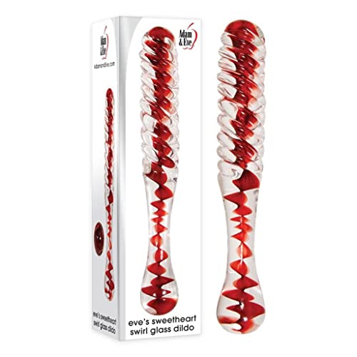 Adam & Eve Eve's Sweetheart Swirl Borosilicate Glass Dildo - Clear/Red