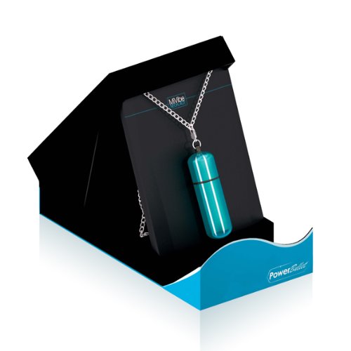 Power Bullet MiVibe 29" Chain Necklace with Detachable 3-Speed Power Bullet, Silver Necklace/Teal Bullet