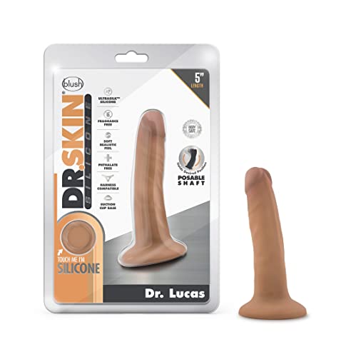 Blush Novelties Dr. Skin - Dr. Lucas - 5 Inch Realistic Dildo with Suction Cup - Harness Compatible - Posable - Silky Smooth - Platinum Cured Silicone - Sex Toy for Men Women Couples - Mocha