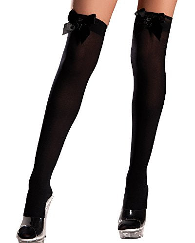 Be Wicked Women's Opaque Thigh Highs With Bow, Black, One Size
