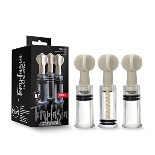 Blush Novelties Temptasia Clit & Nipple Twist Suckers, Set of 3 Adjustable Suckers, Twist to Increase Vacuum, Heighten Sensitivity & Arousal - 1.25" Width Durable Acrylic Cylinders - Sex Toy for Women
