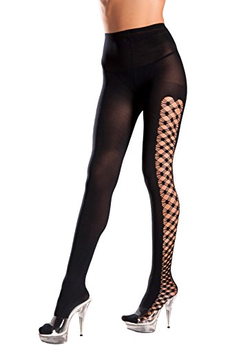 Be Wicked Women's Opaque Pantyhose With Multi Fence Net On Side, Black, One Size